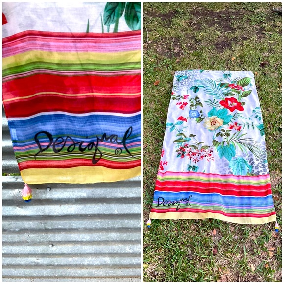 Desigual Accessories - Desigual Tropical Abstract Print Scarf 74” X 36” Wrap Beach Cover